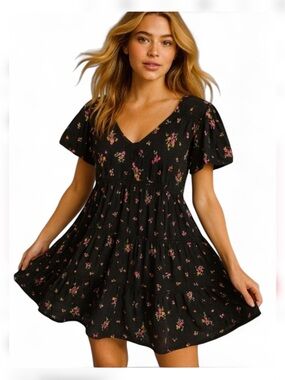 Wild Fable Black Floral Mini Dress sz S